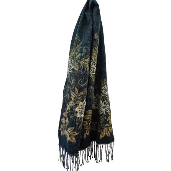 Vintage 1990s Cashmink Scarf With Floral & Leaf Pattern - Picture 3 of 8